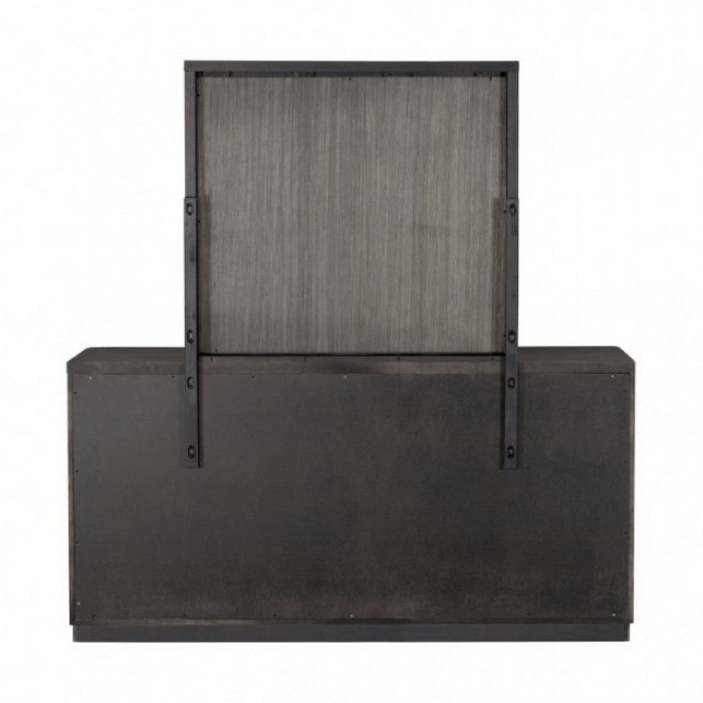 Zoko Wide Dresser with 5 Drawers | Textured Metal Accents | Ash Gray BM333787
