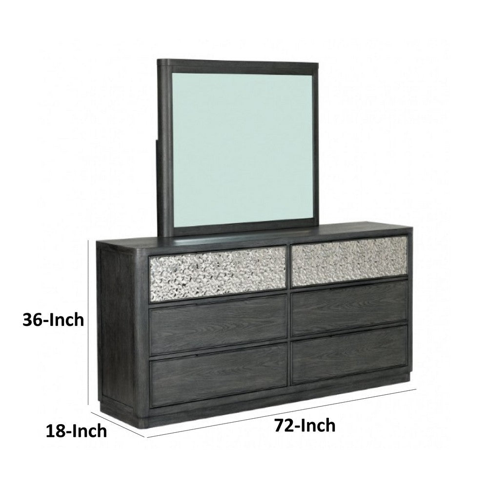 Zoko Wide Dresser with 5 Drawers | Textured Metal Accents | Ash Gray BM333787