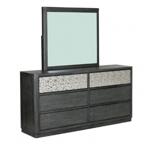 Zoko Wide Dresser with 5 Drawers | Textured Metal Accents | Ash Gray