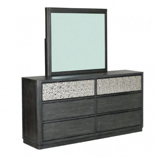 Zoko Wide Dresser with 5 Drawers | Textured Metal Accents | Ash Gray