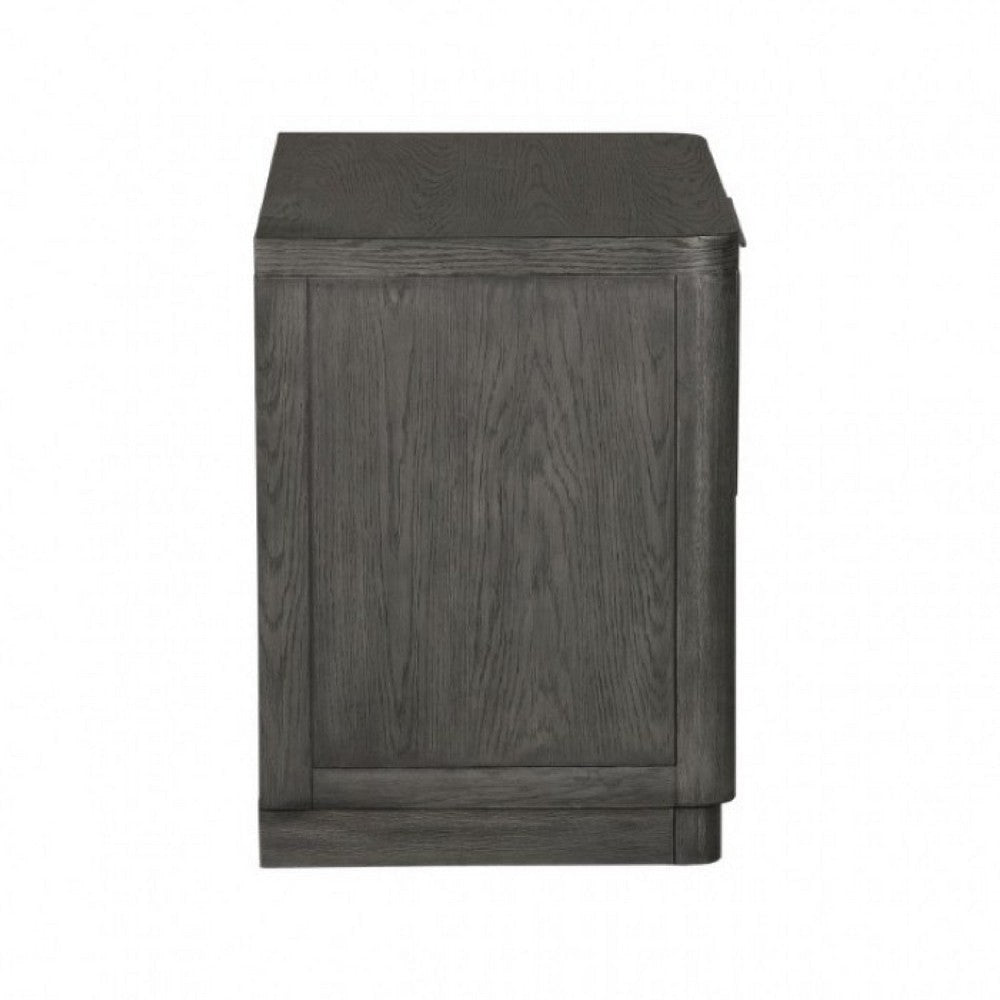 Zoko Nightstand Table with 2 USB Ports | Metal Accents | Ash Gray Wood