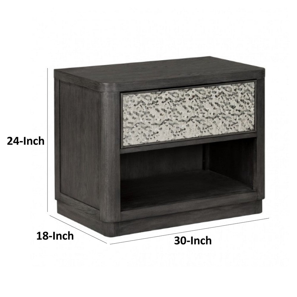 Zoko Nightstand Table with 2 USB Ports | Metal Accents | Ash Gray Wood