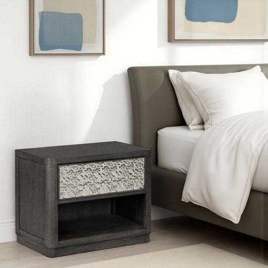 Zoko Nightstand Table with 2 USB Ports | Metal Accents | Ash Gray Wood