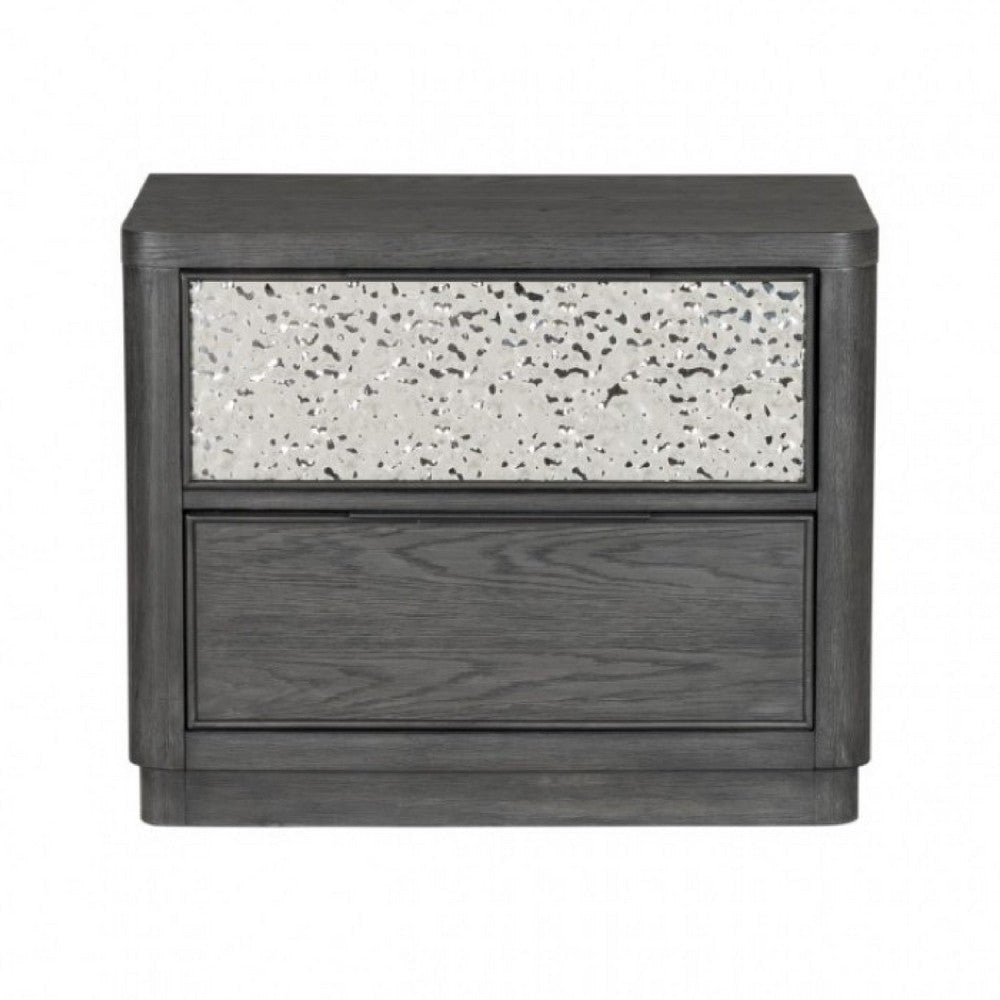 Zoko Nightstand | 2 Drawers | USB Ports | Metal Accents Ash Gray Wood