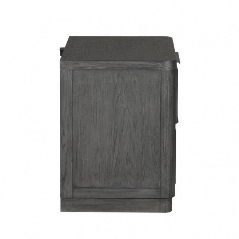 Zoko Nightstand | 2 Drawers | USB Ports | Metal Accents Ash Gray Wood