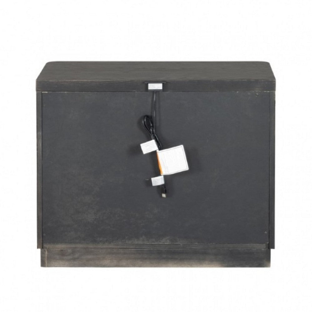 Zoko Nightstand | 2 Drawers | USB Ports | Metal Accents Ash Gray Wood