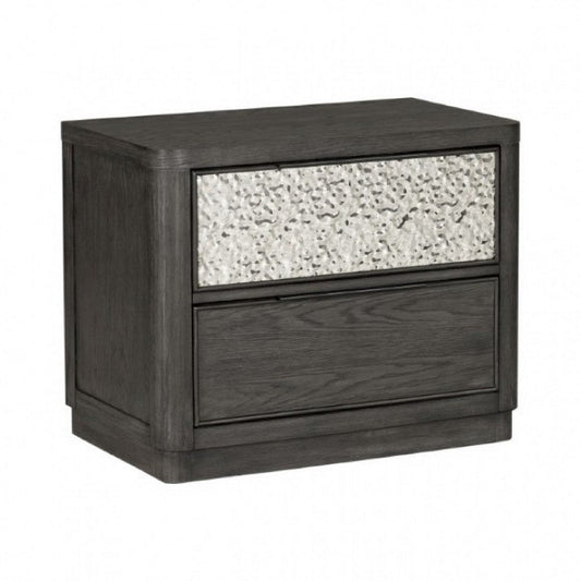 Zoko Nightstand | 2 Drawers | USB Ports | Metal Accents Ash Gray Wood