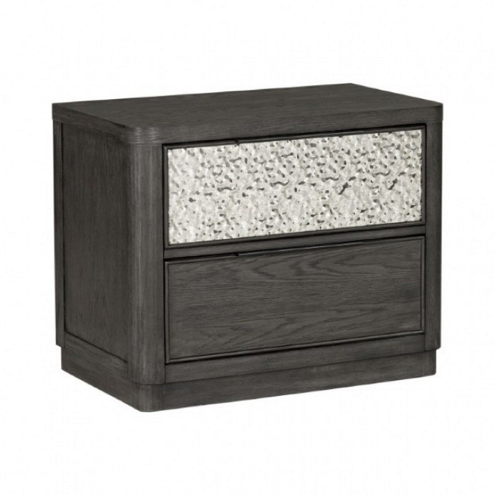 Zoko Nightstand | 2 Drawers | USB Ports | Metal Accents Ash Gray Wood