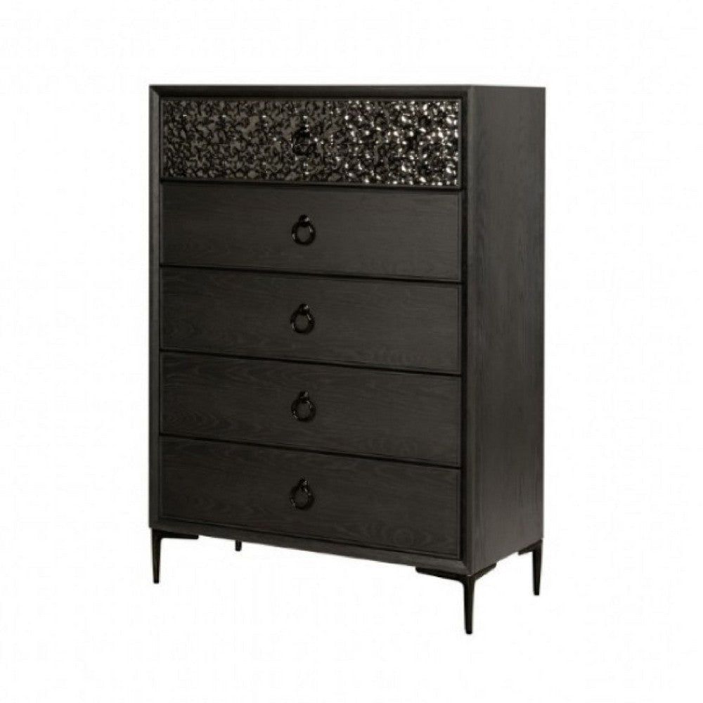 Kaira Tall Dresser Chest | 5 Drawers | Textured Metal | Espresso Brown BM333791