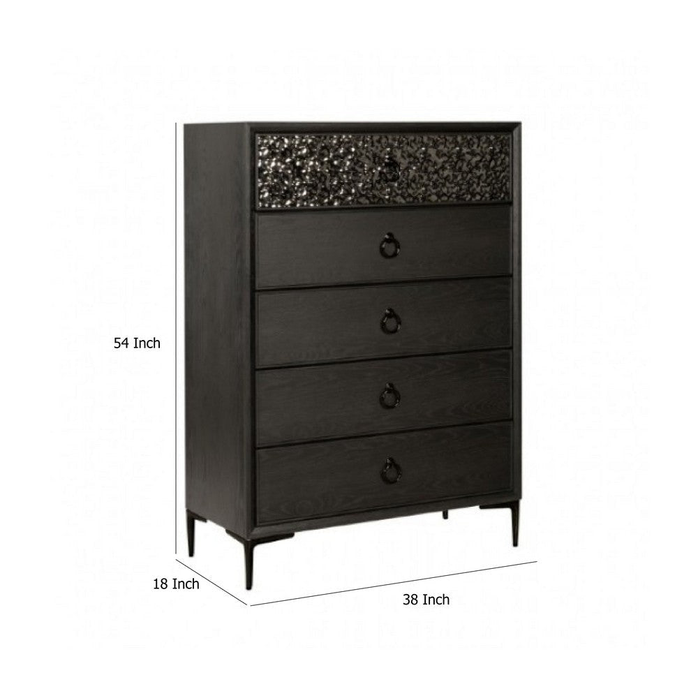Kaira Tall Dresser Chest | 5 Drawers | Textured Metal | Espresso Brown BM333791