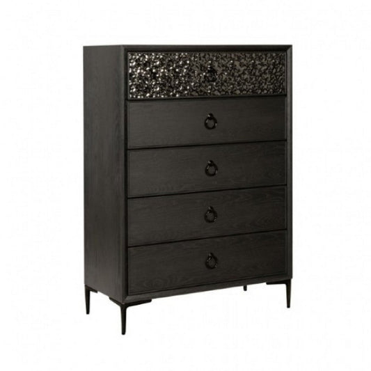 Kaira Tall Dresser Chest | 5 Drawers | Textured Metal | Espresso Brown