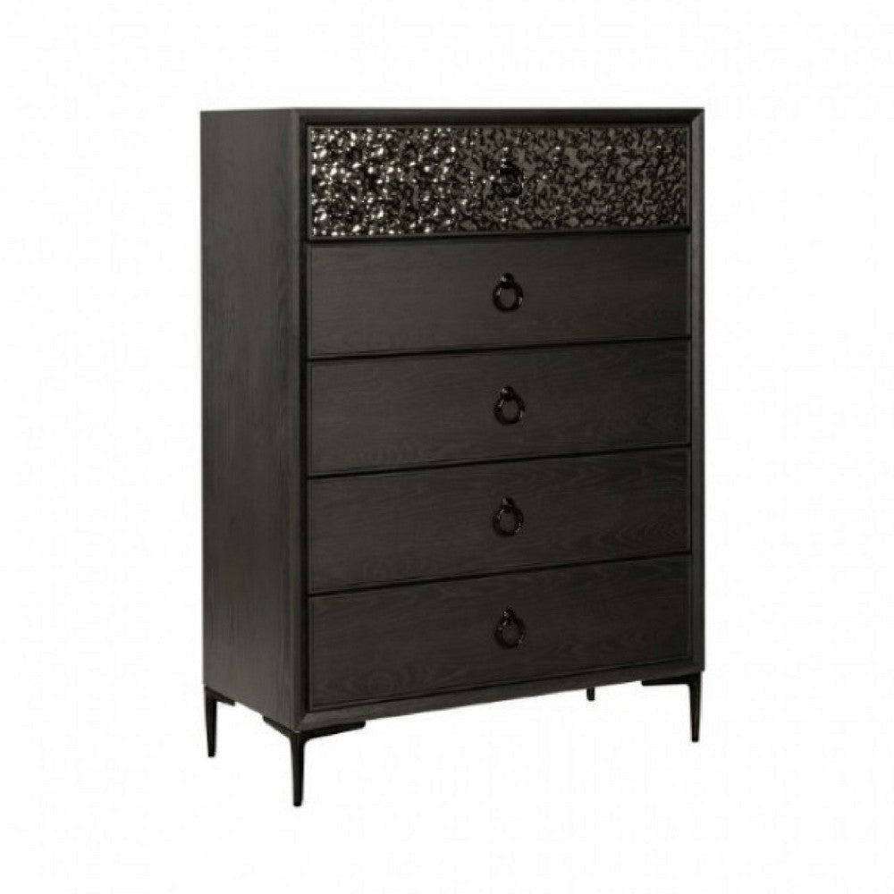Kaira Tall Dresser Chest | 5 Drawers | Textured Metal | Espresso Brown
