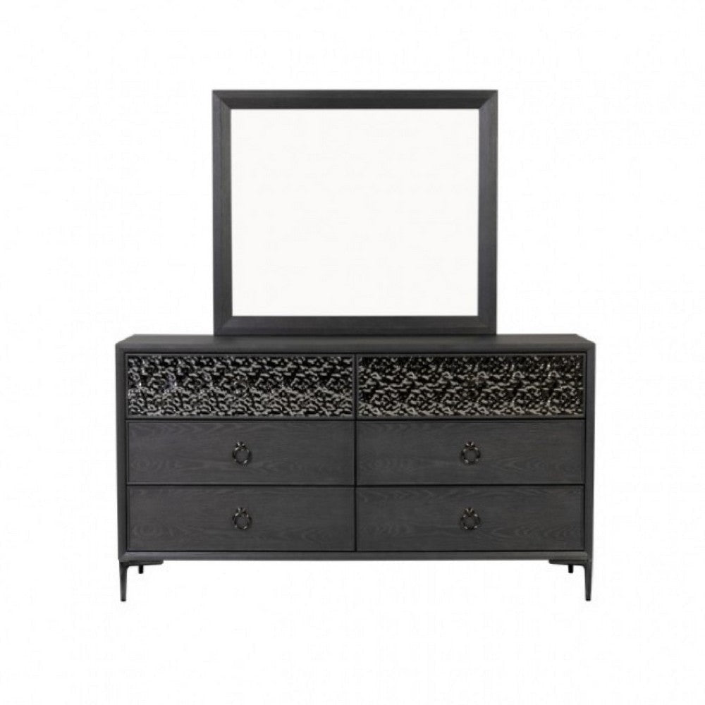 Kaira Wide Dresser | 6 Drawers | Textured Metal | Espresso Brown Wood BM333792