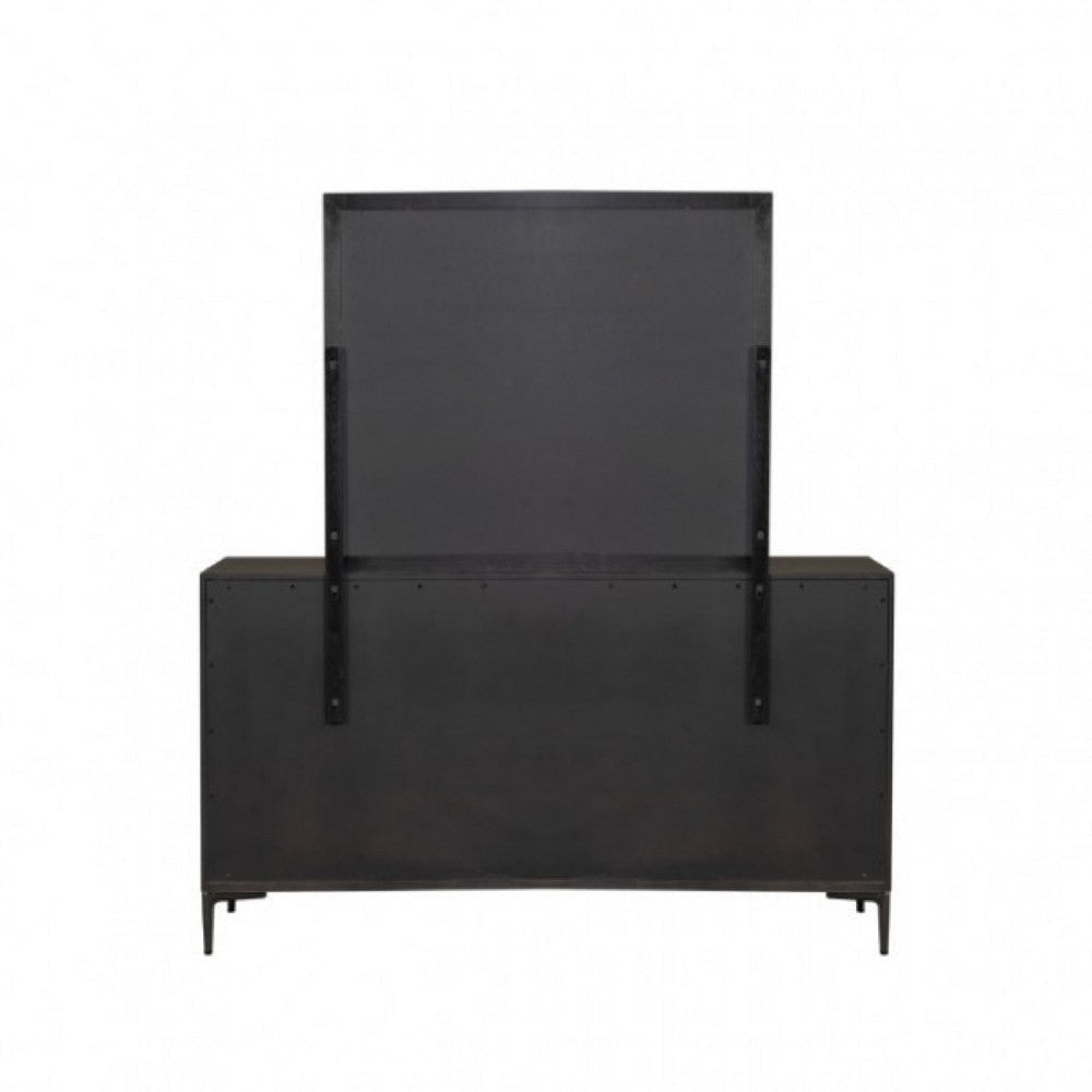 Kaira Wide Dresser | 6 Drawers | Textured Metal | Espresso Brown Wood BM333792