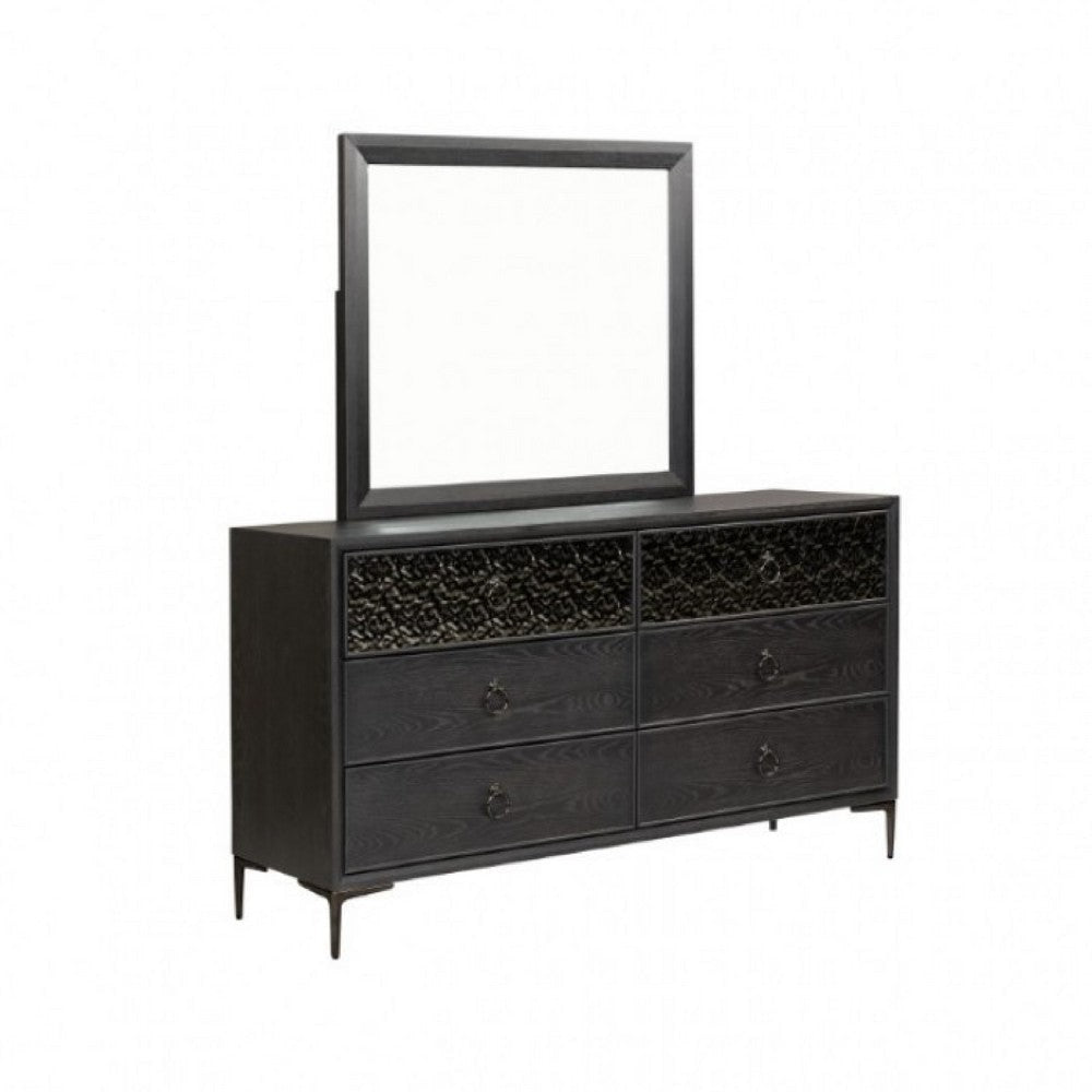 Kaira Wide Dresser | 6 Drawers | Textured Metal | Espresso Brown Wood