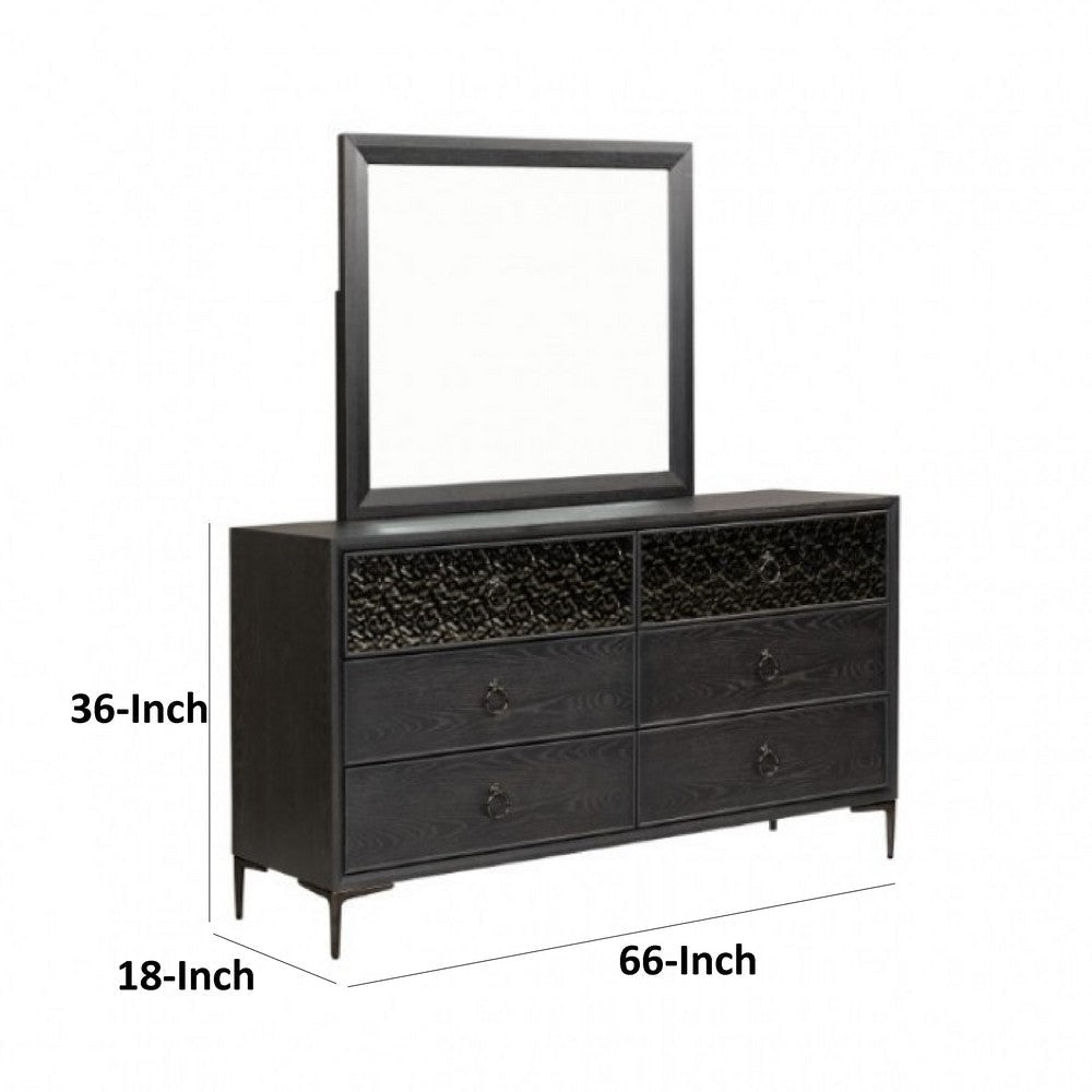 Kaira Wide Dresser | 6 Drawers | Textured Metal | Espresso Brown Wood BM333792