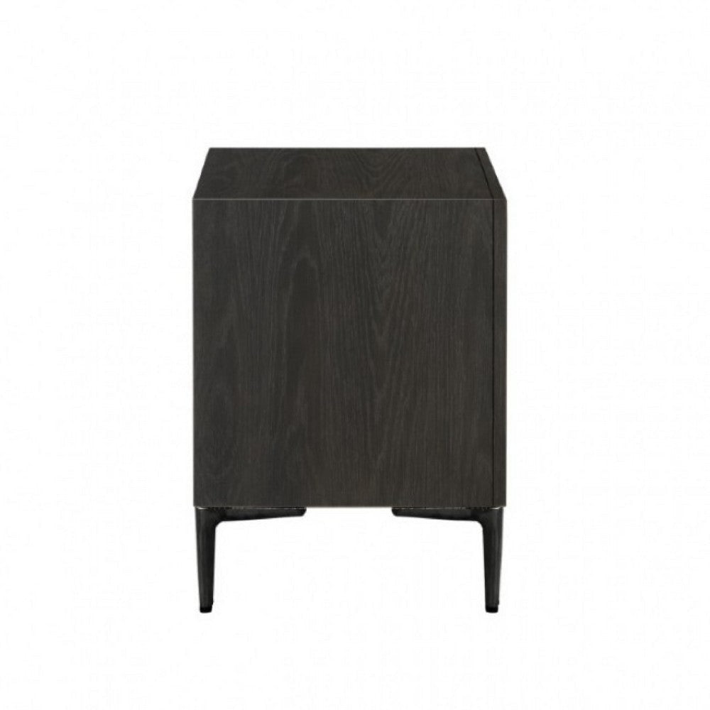 Kaira Nightstand | 2 USB Ports | Textured Metal Accents Espresso Brown BM333794