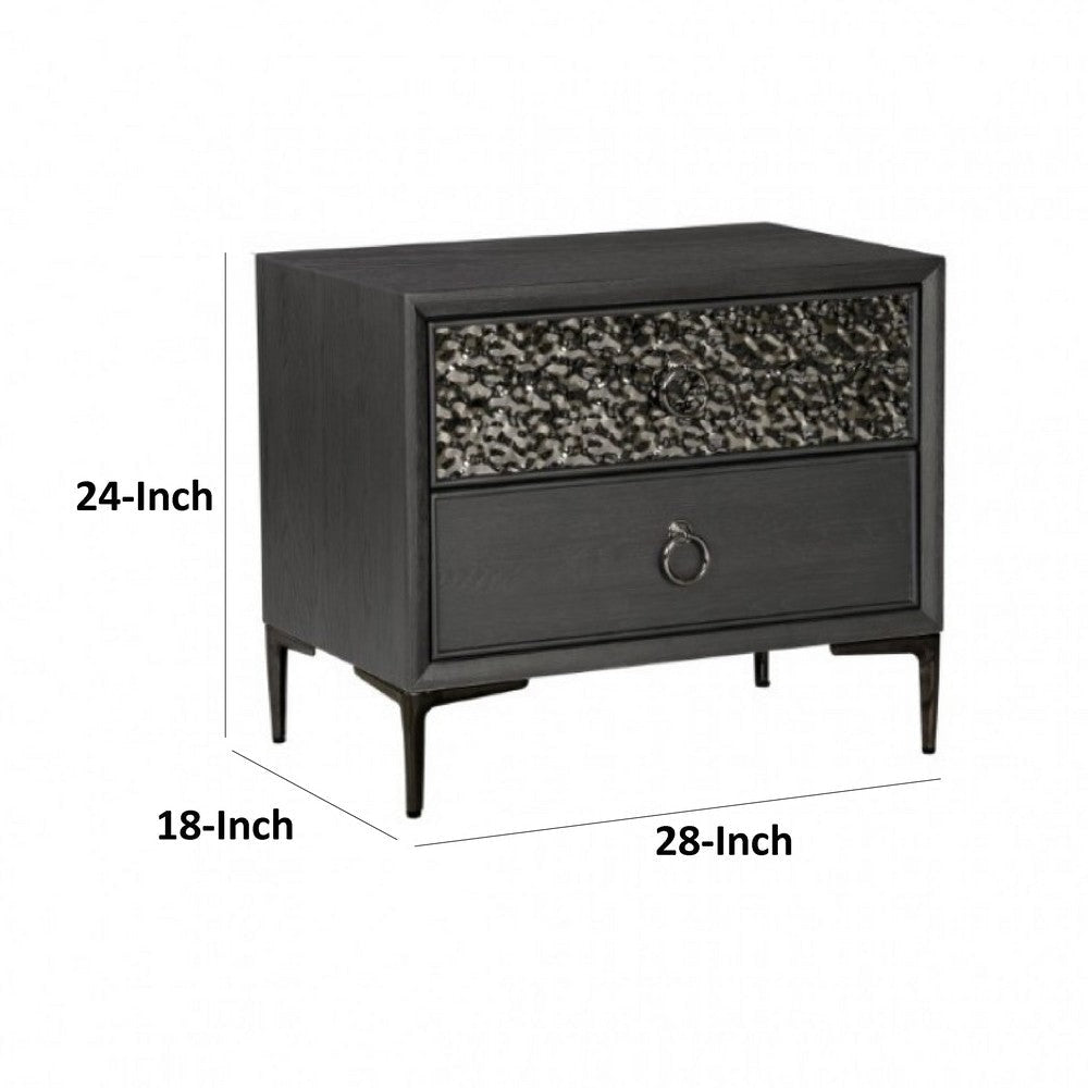 Kaira Nightstand | 2 USB Ports | Textured Metal Accents Espresso Brown BM333794