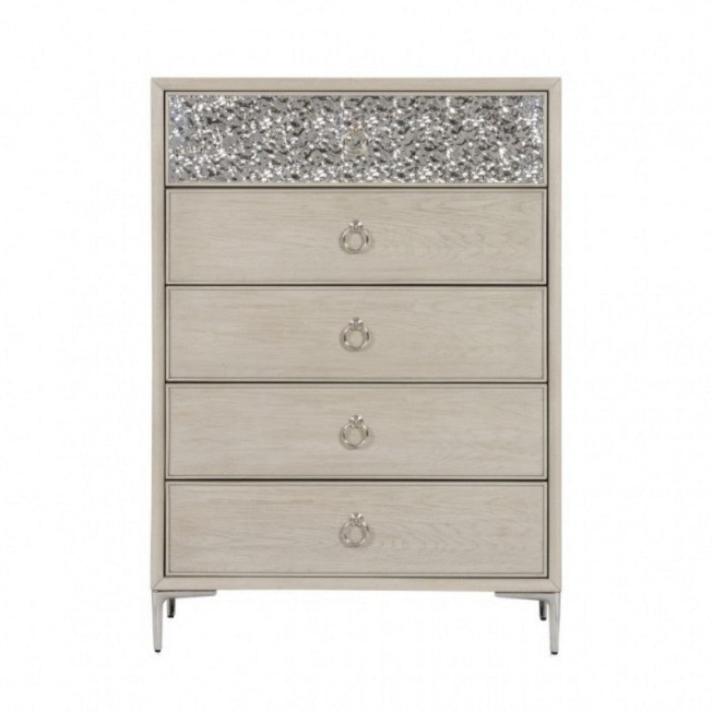Kaira Tall Dresser Chest | 5 Drawers Metal Accents| Natural Oak Brown BM333795