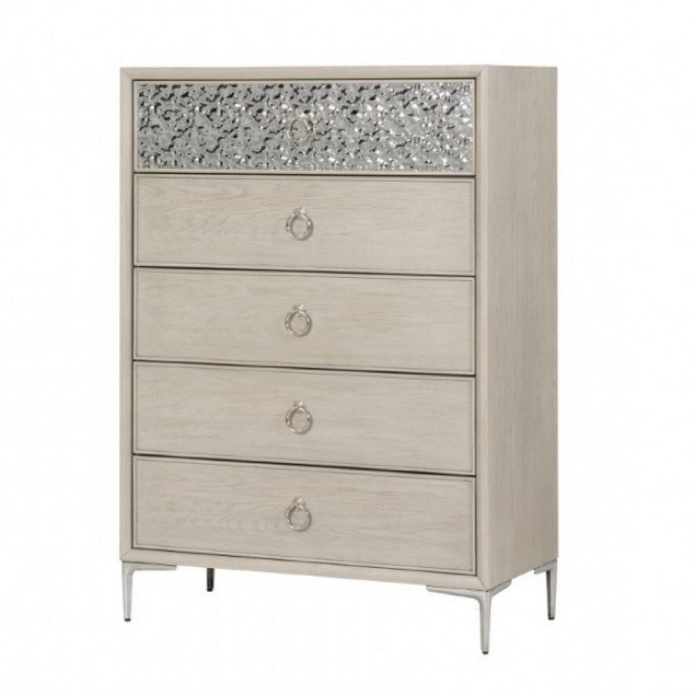 Kaira Tall Dresser Chest | 5 Drawers Metal Accents| Natural Oak Brown BM333795