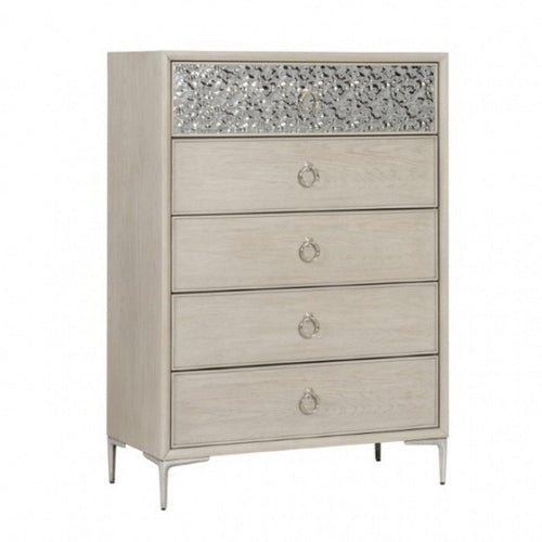 Kaira Tall Dresser Chest | 5 Drawers, Metal Accents| Natural Oak Brown