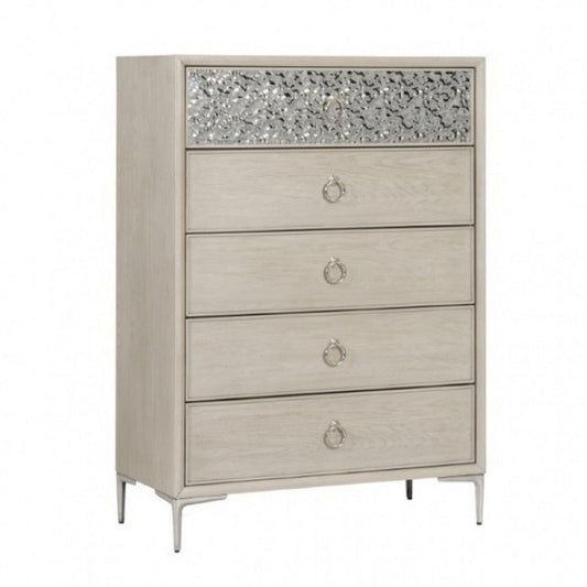 Kaira Tall Dresser Chest | 5 Drawers, Metal Accents| Natural Oak Brown