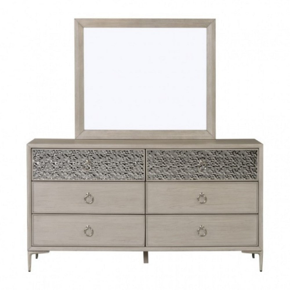 Kaira 66’’ Dresser | 6 Drawers and Textured Metal | Natural Oak Brown BM333796