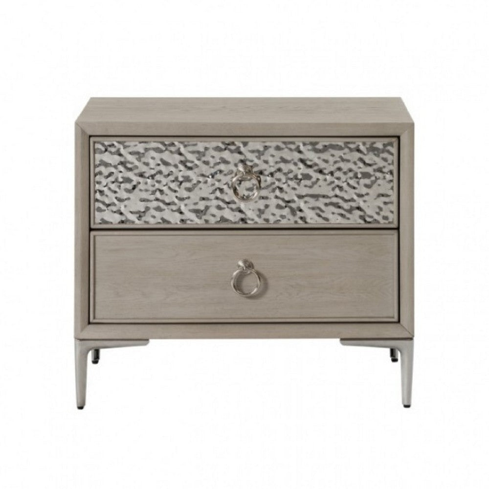 Kaira Nightstand | 2 USB Ports and Textured Metal | Natural Oak Brown BM333798