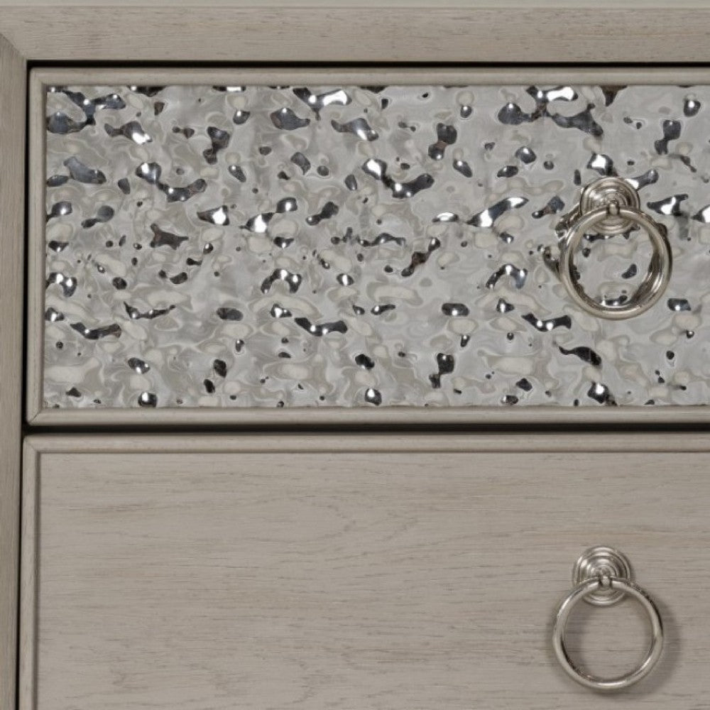 Kaira Nightstand | 2 USB Ports and Textured Metal | Natural Oak Brown BM333798