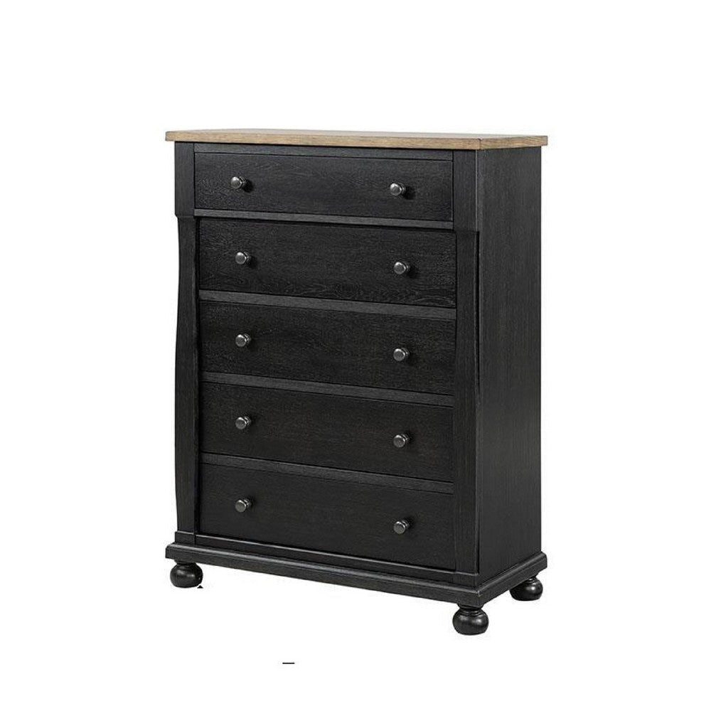 Ginie Tall Dresser Chest | 5 Drawers and Farmhouse Legs | Black Brown BM333799