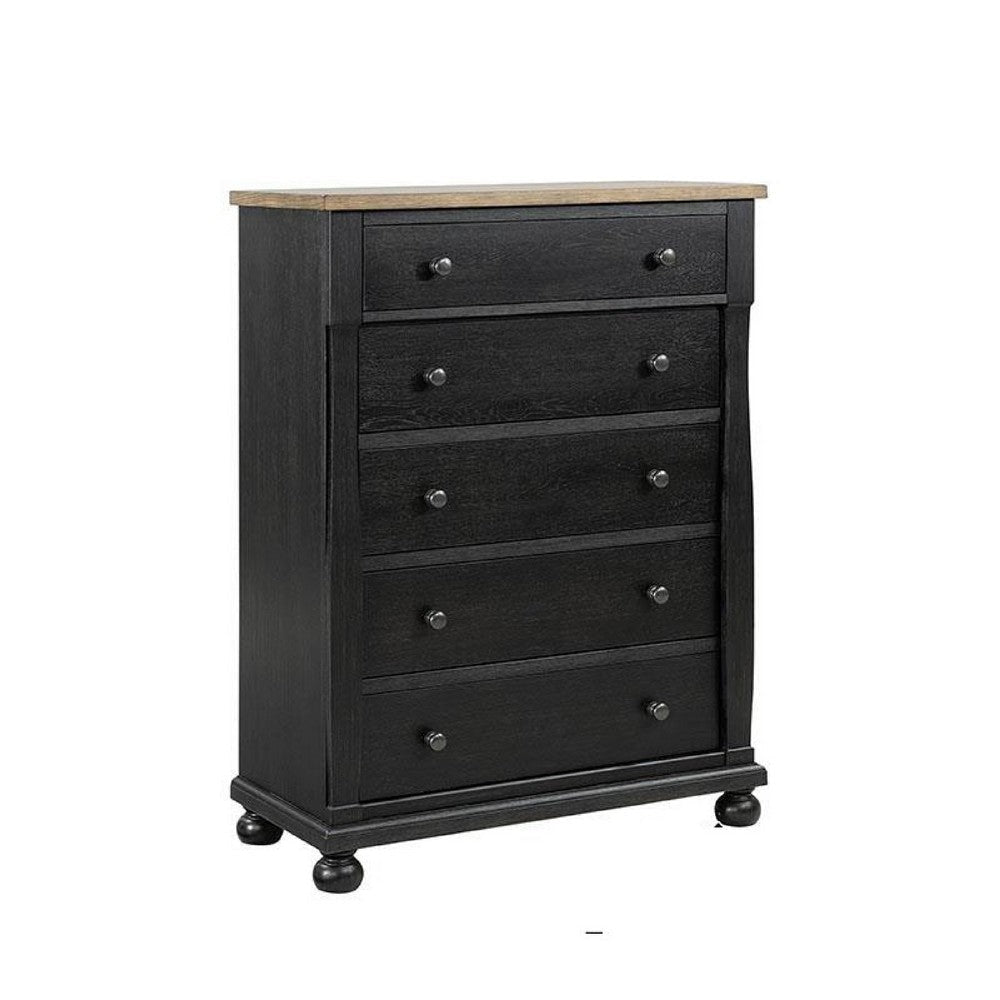 Ginie Tall Dresser Chest | 5 Drawers and Farmhouse Legs | Black Brown