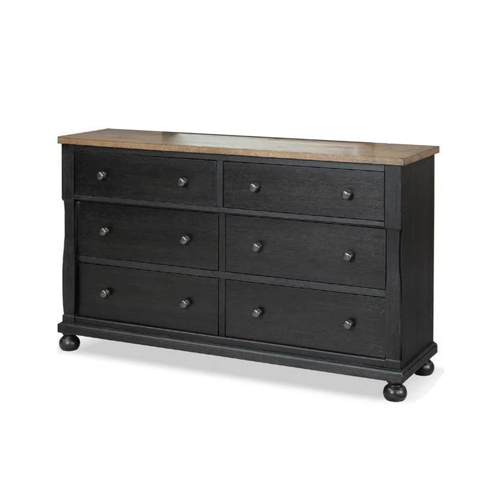 Ginie 64’’ Dresser | 5 Drawers and Farmhouse Legs | Black Brown Oak BM333800