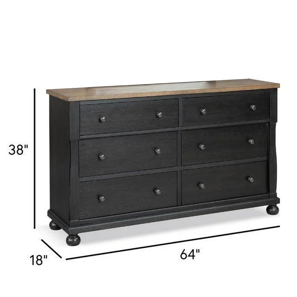 Ginie 64’’ Dresser | 5 Drawers and Farmhouse Legs | Black Brown Oak BM333800