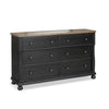 Ginie 64" Dresser | 5 Drawers and Farmhouse Legs | Black Brown Oak