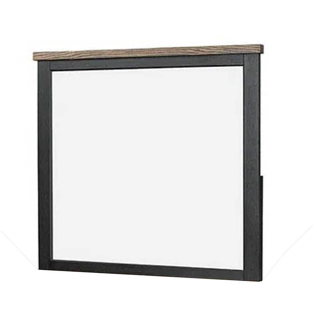 Ginie Mirror with Farmhouse Accents | Black and Oak Brown Wood 38x42 BM333801