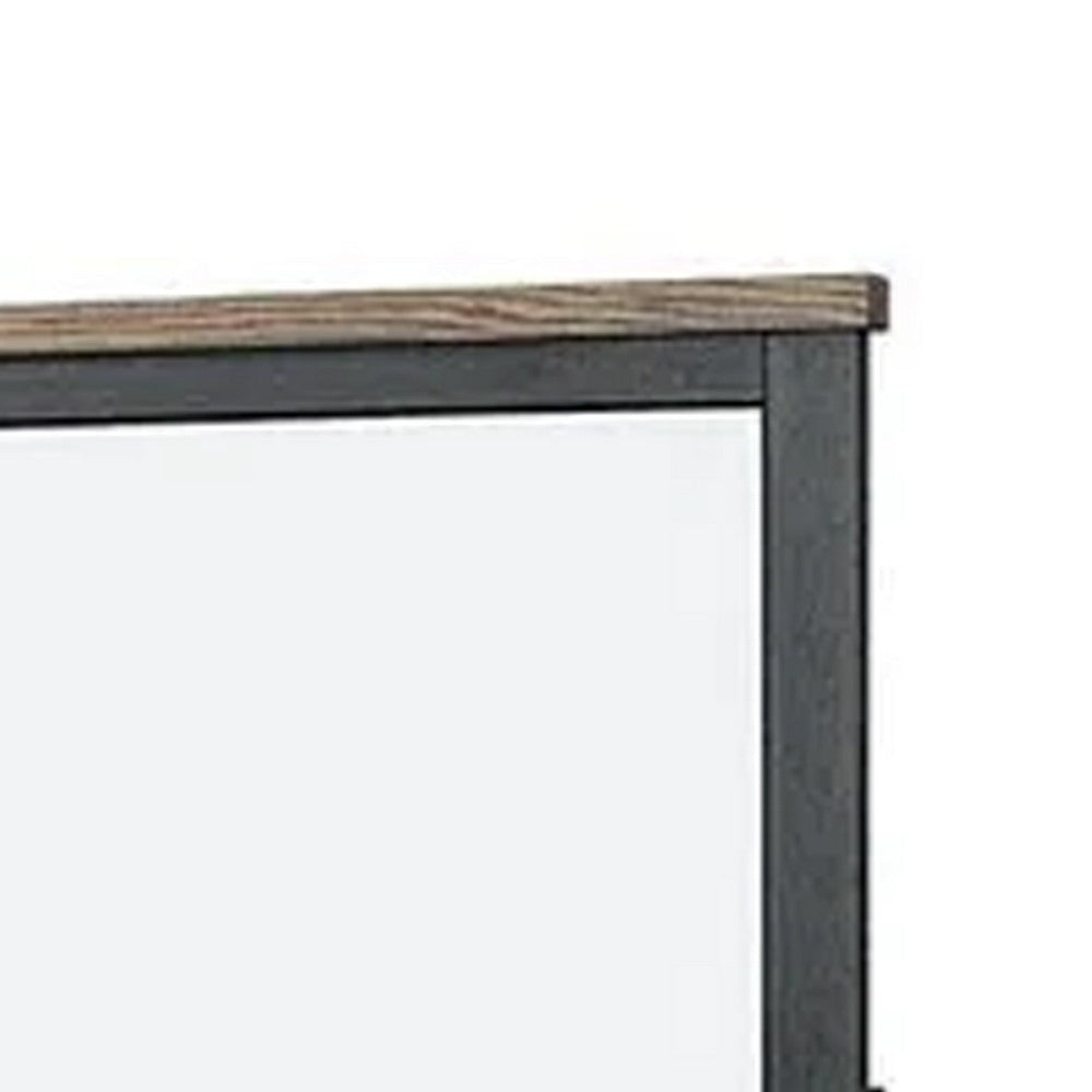 Ginie Mirror with Farmhouse Accents | Black and Oak Brown Wood 38x42 BM333801