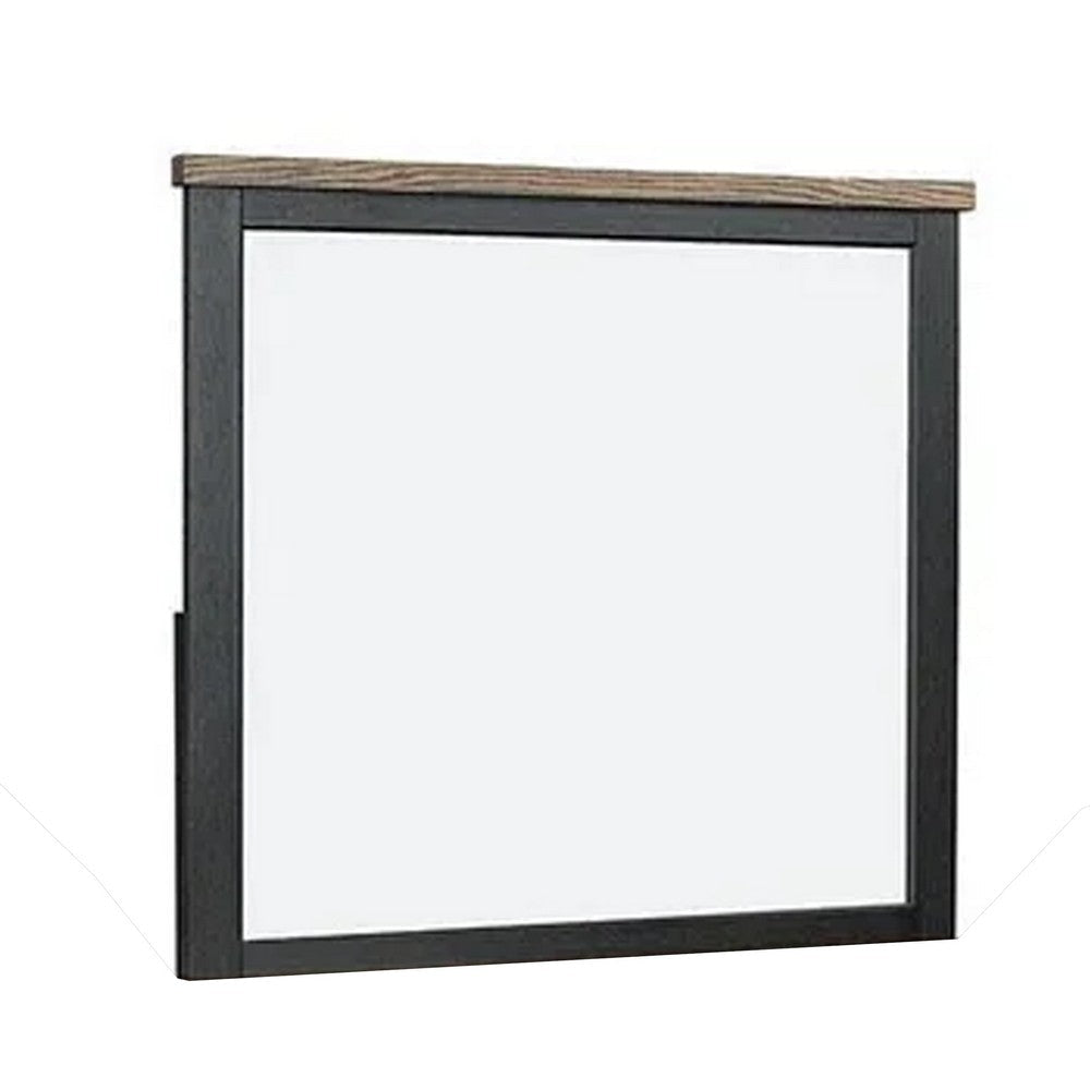 Ginie Mirror with Farmhouse Accents | Black and Oak Brown Wood 38x42