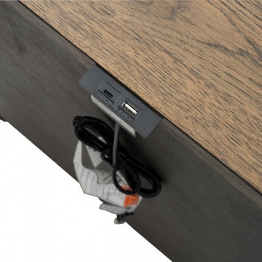 Ginie Nightstand with 2 USB Ports | 3 Drawers | Black Rustic Oak Brown BM333803