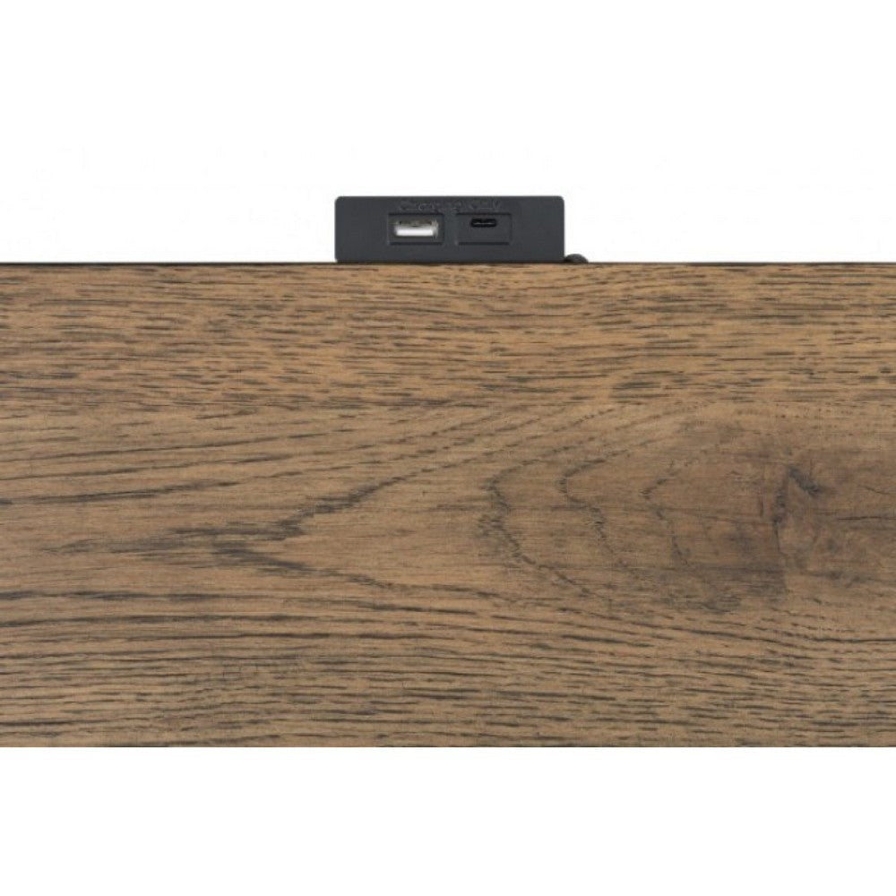 Ginie Nightstand with 2 USB Ports | 3 Drawers | Black Rustic Oak Brown BM333803