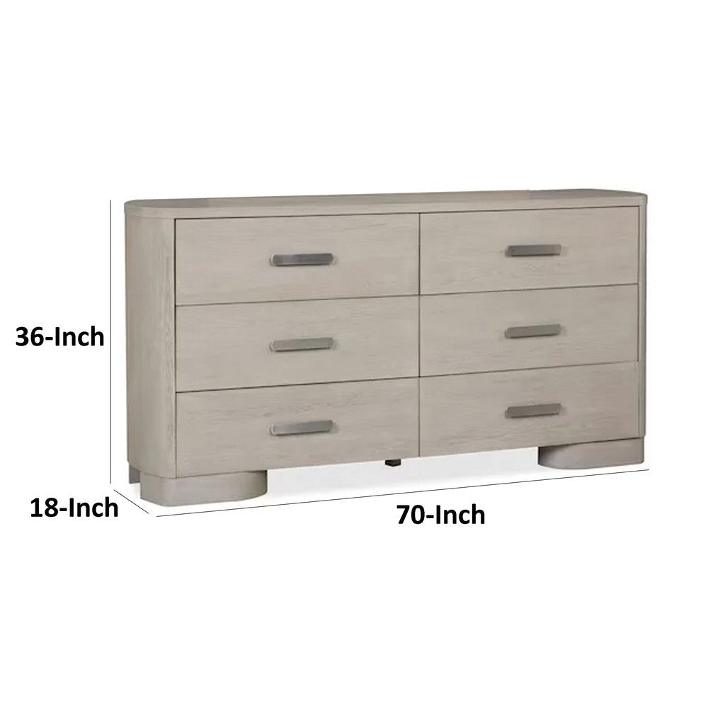 Celly Wide Dresser Chest | 6 Drawers | Round Edges | White Oak Wood BM333805