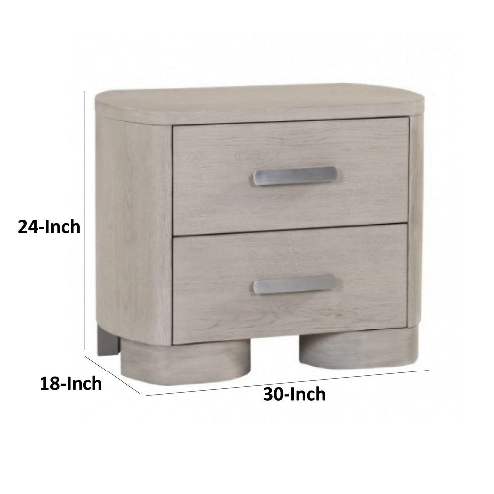 Celly Nightstand with USB Ports and 2 Drawers | Modern White Oak Wood BM333807