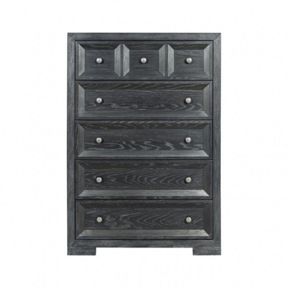Kizie Tall Dresser Chest | 5 Drawer | Weathered Black Solid Rubberwood BM333808
