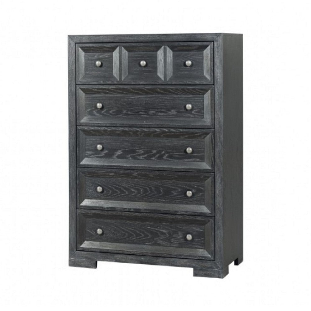 Kizie Tall Dresser Chest | 5 Drawer | Weathered Black Solid Rubberwood BM333808