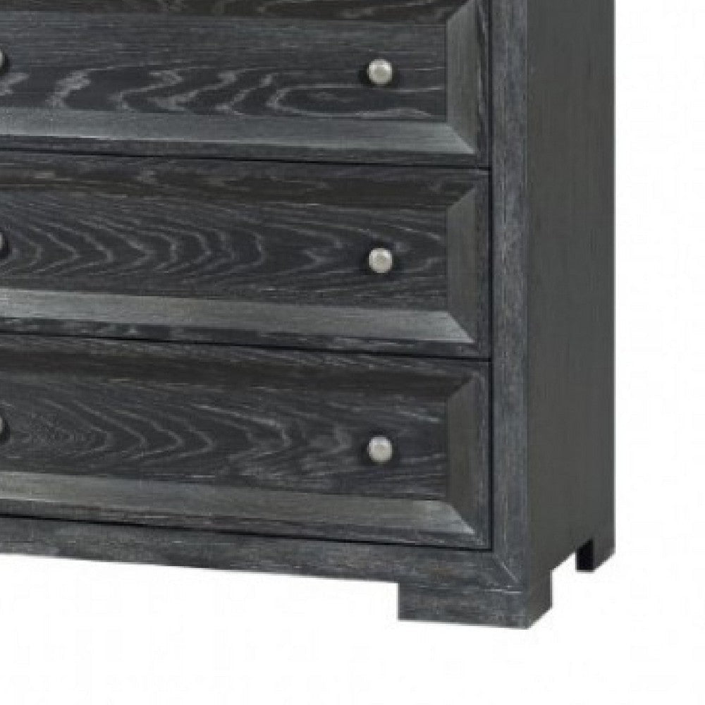 Kizie Tall Dresser Chest | 5 Drawer | Weathered Black Solid Rubberwood BM333808