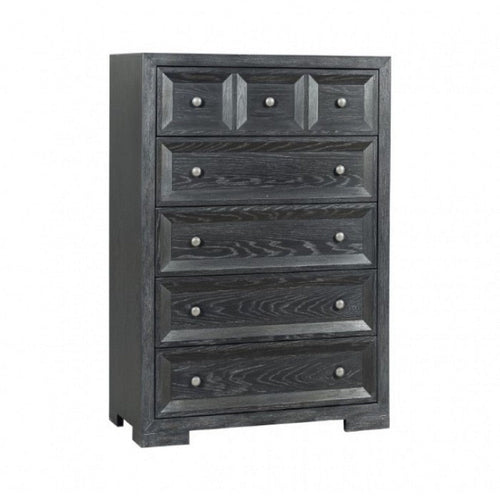 Kizie Tall Dresser Chest | 5 Drawer | Weathered Black Solid Rubberwood