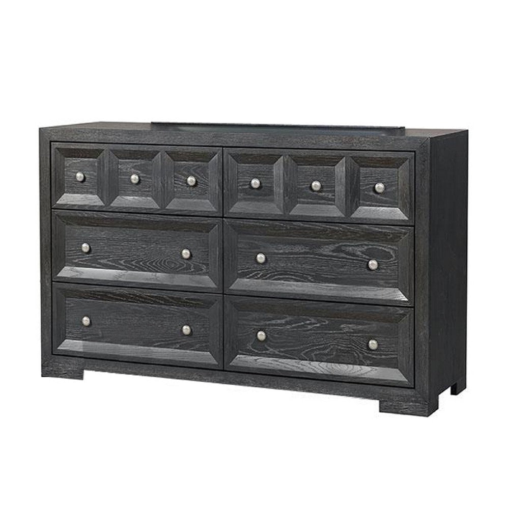 Kizie Wide Dresser | 6 Drawers | Weathered Black Solid Wood | 62’’ BM333809