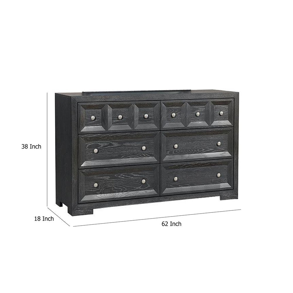 Kizie Wide Dresser | 6 Drawers | Weathered Black Solid Wood | 62’’ BM333809