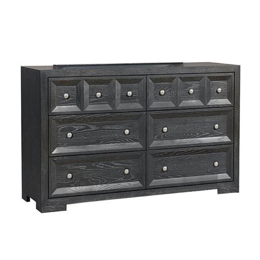 Kizie Wide Dresser | 6 Drawers | Weathered Black Solid Wood | 62"