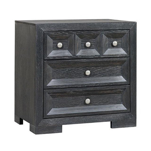 Kizie Nightstand | 3 Drawers | USB A-C | Weathered Black Wood | 28"