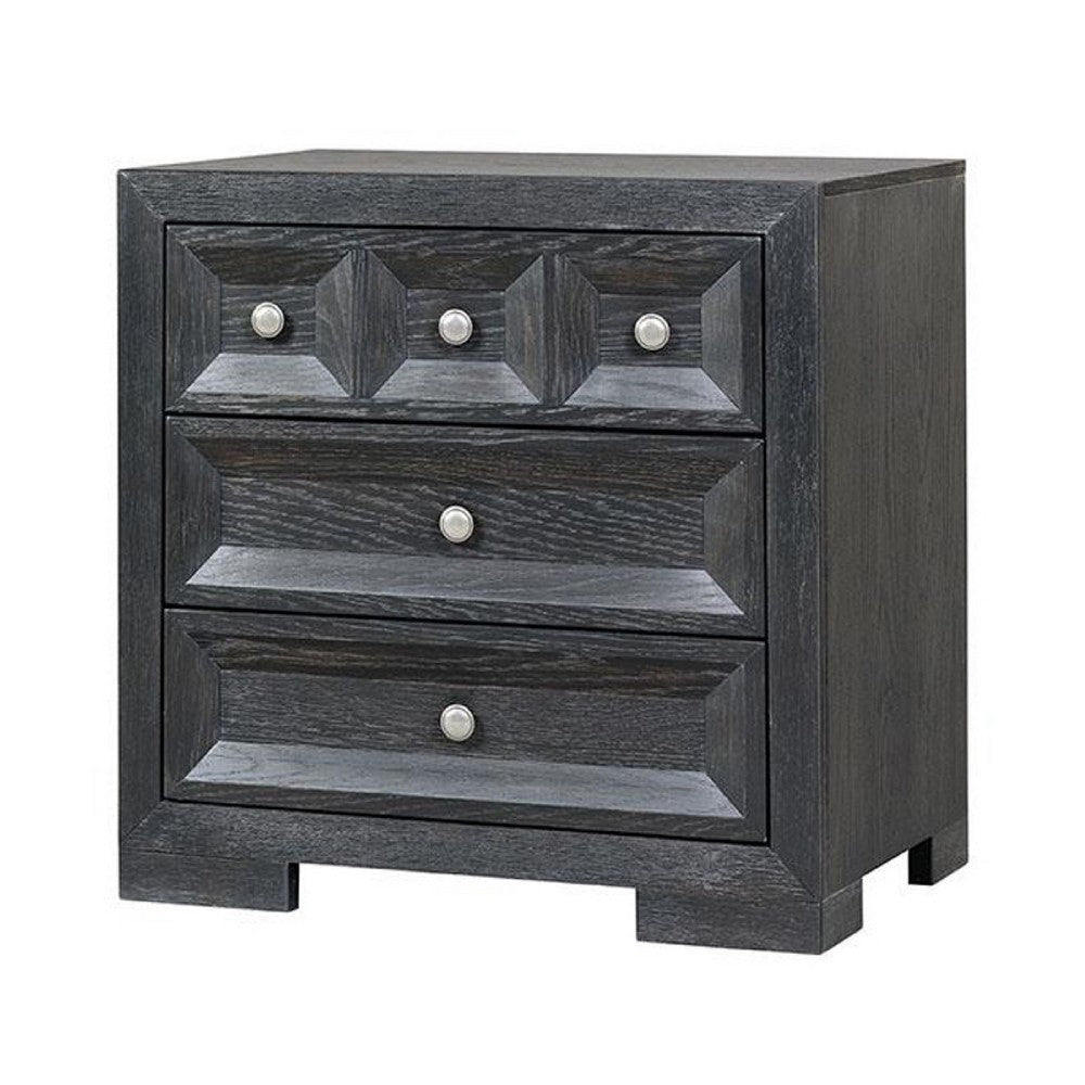 Kizie Oversized Nightstand | USB A-C | 3 Drawer | 38’’ Weathered Black BM333812